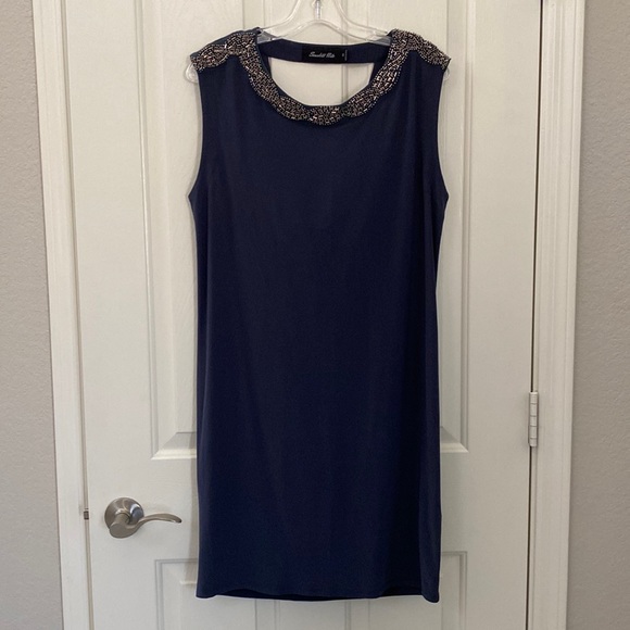 Scarlett Nite Dar Gray Sleeveless With Beaded Neckline Dress Size 10 - Picture 2 of 8